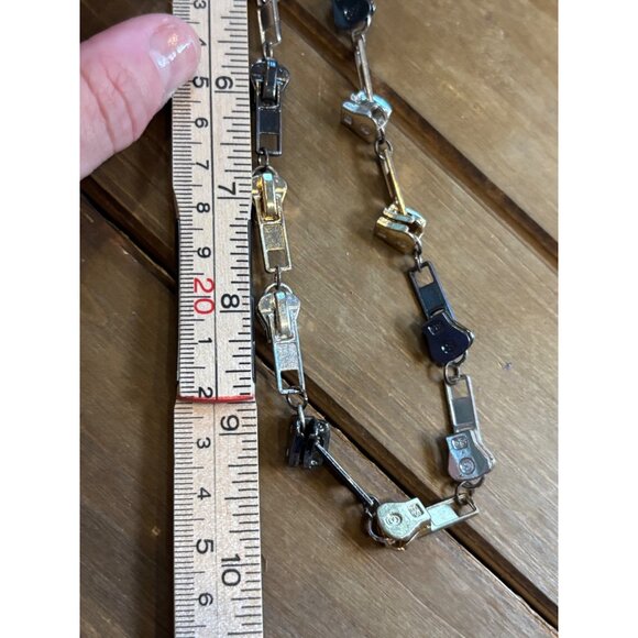 Zipper Charm Necklace In Mixed Silver Gold & Black Metal Design With Adjustable - Picture 4 of 7